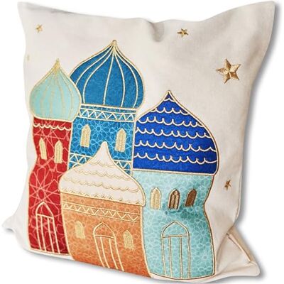 Papierdrachen Housse de coussin pour décoration du Ramadan De qualité supérieure Brodée dorée avec maisons Dimensions : 40 x 40 cm Décoration saisonnière de fête du sucre Papierdrachen Housse de coussin pour décoration du Ramadan De qualité supérieure Brodée dorée avec maisons Dimensions : 40 x 40 cm Décoration saisonnière de fête du sucre