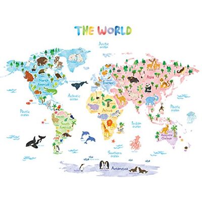 DECOWALL DLT-1615 Weltkarte Tierweltkarte Tiere Wandtattoo Wandsticker Wandaufkleber Wanddeko für Wohnzimmer Schlafzimmer Kinderzimmer (Extra Groß) (Englisch Ver.) DECOWALL DLT-1615 Weltkarte Tierweltkarte Tiere Wandtattoo Wandsticker Wandaufkleber Wanddeko für Wohnzimmer Schlafzimmer Kinderzimmer (Extra Groß) (Englisch Ver.)