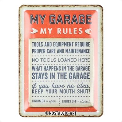 Plaque en tôle rétro 15 x 20 cm My Garage, My Rules – Idée de cadeau pour les artisans, en métal, décoration d'atelier au design vintage avec dicton Plaque en tôle rétro 15 x 20 cm My Garage, My Rules – Idée de cadeau pour les artisans, en métal, décoration d'atelier au design vintage avec dicton