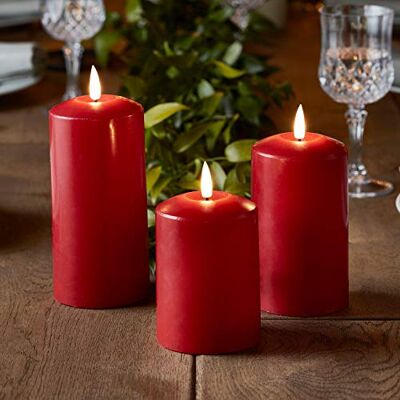 Lights4fun Lot de 3 Bougies Piliers TruGlow® Rouges à LED Blanc Chaud Lights4fun Lot de 3 Bougies Piliers TruGlow® Rouges à LED Blanc Chaud