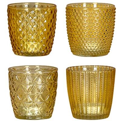 levandeo Lot de 4 photophores H7,5 cm Verre jaune Bougeoir rétro Bougeoir Décoration de table levandeo Lot de 4 photophores H7,5 cm Verre jaune Bougeoir rétro Bougeoir Décoration de table