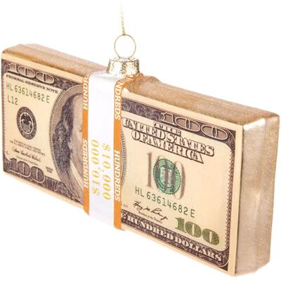 BRUBAKER Lot de 100 billets de dollar Boule de Noël en verre peinte à la main Décoration de Noël Pendentif décoratif amusant Boule d'arbre soufflée à la bouche 15 cm BRUBAKER Lot de 100 billets de dollar Boule de Noël en verre peinte à la main Décoration de Noël Pendentif décoratif amusant Boule d'arbre soufflée à la bouche 15 cm