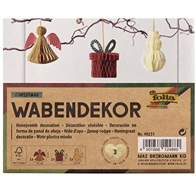Folia 49231 Lot de 3 décorations de Noël en nid d'abeille pour décoration de Noël Hauteur env. 10 cm Décoration de Noël pliable pour l'intérieur Folia 49231 Lot de 3 décorations de Noël en nid d'abeille pour décoration de Noël Hauteur env. 10 cm Décoration de Noël pliable pour l'intérieur