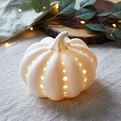 Lights4fun Citrouille en Céramique Blanche avec LED Blanc Chaud à Piles pour Intérieur Déco Maison Halloween Citrouille lumineuse en Ceramique blanc Lights4fun Citrouille en Céramique Blanche avec LED Blanc Chaud à Piles pour Intérieur Déco Maison Halloween Citrouille lumineuse en Ceramique blanc