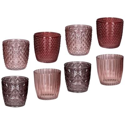 levandeo Lot de 8 photophores en verre rose Hauteur : 7,5 cm Décoration de table levandeo Lot de 8 photophores en verre rose Hauteur : 7,5 cm Décoration de table