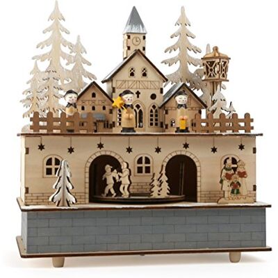 small foot music box & lamp Small wooden village, with lighting, modern Christmas decoration, 10543 small foot music box & lamp Small wooden village, with lighting, modern Christmas decoration, 10543