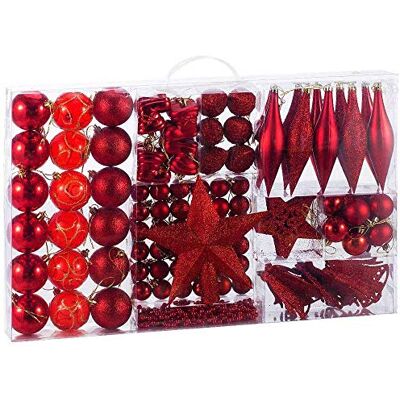 BAKAJI Addobbi pour sapin de Noël 102 pièces Lot de boules de chaussettes étoiles Pignes Décorations de Noël (Rouge) BAKAJI Addobbi pour sapin de Noël 102 pièces Lot de boules de chaussettes étoiles Pignes Décorations de Noël (Rouge)