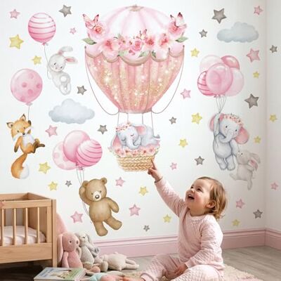 DECOWALL SG2-2408 Sticker mural motif animaux montgolfières fleurs éléphant ours ours stickers muraux enfants bébé chambre fille salle de jeux décoration murale DECOWALL SG2-2408 Sticker mural motif animaux montgolfières fleurs éléphant ours ours stickers muraux enfants bébé chambre fille salle de jeux décoration murale