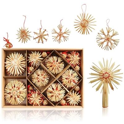 com-four ® Ensemble de 69 étoiles en paille, Ornements de sapin de Noël com-four ® Ensemble de 69 étoiles en paille, Ornements de sapin de Noël