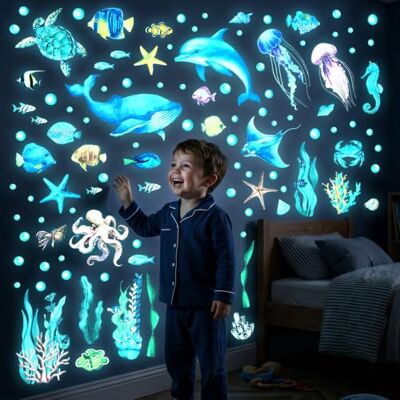 DECOWALL GDS4-8097 Sticker mural lumineux sous-marin Motif animaux marins DECOWALL GDS4-8097 Sticker mural lumineux sous-marin Motif animaux marins