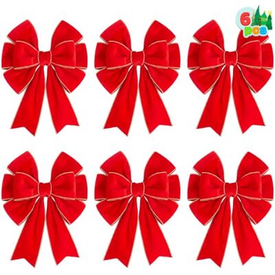 JOYIN Lot de 6 nœuds en velours rouge de 35,6 x 30,5 cm pour couronne, arbre, boîtes cadeaux, décorations extérieures, sapin de Noël JOYIN Lot de 6 nœuds en velours rouge de 35,6 x 30,5 cm pour couronne, arbre, boîtes cadeaux, décorations extérieures, sapin de Noël