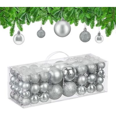 Relaxdays Boule de Noël, lot Pratique de 76, en Plastique, pour décorer Votre Sapin comme il se Doit, argentée Relaxdays Boule de Noël, lot Pratique de 76, en Plastique, pour décorer Votre Sapin comme il se Doit, argentée