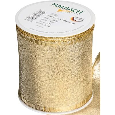 Halbach Ruban de soie doré Fabriqué en Allemagne Avec bords métalliques malléables 100 mm x 25 m Élégant ruban doré pour mariage ou Noël Halbach Ruban de soie doré Fabriqué en Allemagne Avec bords métalliques malléables 100 mm x 25 m Élégant ruban doré pour mariage ou Noël