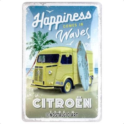 ART Plaque rétro, 20 x 30 cm, Citroen Type H – Happiness Comes In Waves – Idée cadeau pour fans de Citroen, Official License Product (OLP), en métal, design vintage ART Plaque rétro, 20 x 30 cm, Citroen Type H – Happiness Comes In Waves – Idée cadeau pour fans de Citroen, Official License Product (OLP), en métal, design vintage