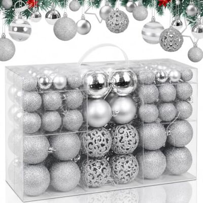 BAKAJI Lot de 100 boules de Noël diamètre 3/4/6 cm décorations pour sapin de Noël (argent) BAKAJI Lot de 100 boules de Noël diamètre 3/4/6 cm décorations pour sapin de Noël (argent)