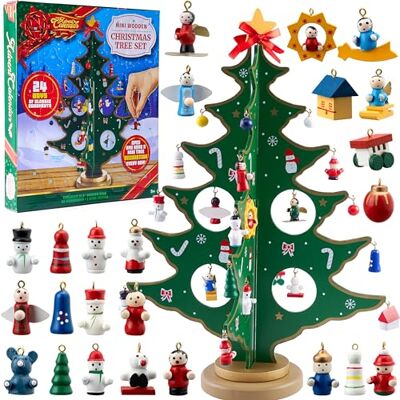 JOYIN 2025 Noël 24 jours compte à rebours calendrier de l'avent avec un sapin de Noël en bois de table et 28 ornements décorations bonhomme de neige Père Noël cadeau pour enfants JOYIN 2025 Noël 24 jours compte à rebours calendrier de l'avent avec un sapin de Noël en bois de table et 28 ornements décorations bonhomme de neige Père Noël cadeau pour enfants