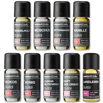 wesentlich. Kit d'huiles parfumées Compositions parfumées harmonieuses pour lampe à parfum, diffuseur et bougies Bois de santal, musc, amande amère, vanille, noix de coco, miel, Provence, Orient, wesentlich. Kit d'huiles parfumées Compositions parfumées harmonieuses pour lampe à parfum, diffuseur et bougies Bois de santal, musc, amande amère, vanille, noix de coco, miel, Provence, Orient,