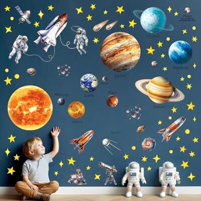 DECOWALL DS12-8077 Autocollants muraux du système solaire à décoller et à coller amovibles pour d'enfant de étoiles garçons filles planète espace salle de jeux brille dans la nuit terre lune galaxie DECOWALL DS12-8077 Autocollants muraux du système solaire à décoller et à coller amovibles pour d'enfant de étoiles garçons filles planète espace salle de jeux brille dans la nuit terre lune galaxie