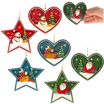 com-four ® 6x Suspensions de Noël en Bois Décorations colorées en bois pour sapin, couronnes et décoration de Noël com-four ® 6x Suspensions de Noël en Bois Décorations colorées en bois pour sapin, couronnes et décoration de Noël