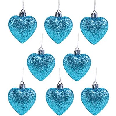 Christmas Concepts ® Paquet de 8-60mm (2.4") Boules de Noël en forme de cœur Boules décorées de paillettes (Turquoise) Christmas Concepts ® Paquet de 8-60mm (2.4") Boules de Noël en forme de cœur Boules décorées de paillettes (Turquoise)