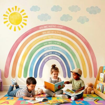 DECOWALL Sticker mural extra large Arc-en-ciel Affirmations positives Pour chambre d'enfant, chambre de bébé et salle de jeux Décoration murale amovible (FH4-2524) DECOWALL Sticker mural extra large Arc-en-ciel Affirmations positives Pour chambre d'enfant, chambre de bébé et salle de jeux Décoration murale amovible (FH4-2524)