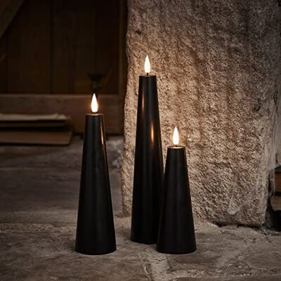 Lights4fun 3 LED Bougies Coniques Noires TruGlow® Décorations Intérieures Halloween Lights4fun 3 LED Bougies Coniques Noires TruGlow® Décorations Intérieures Halloween