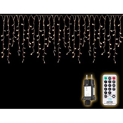 SALCAR 5m Rideaux Lumineux 200 LEDs + 3m câble d'alimentation(total 8m), 31V Adapteur Alimenté Avec télécommande pour Jardin, Noël, Chambre, Balcon, Maison Blanc Chaud SALCAR 5m Rideaux Lumineux 200 LEDs + 3m câble d'alimentation(total 8m), 31V Adapteur Alimenté Avec télécommande pour Jardin, Noël, Chambre, Balcon, Maison Blanc Chaud