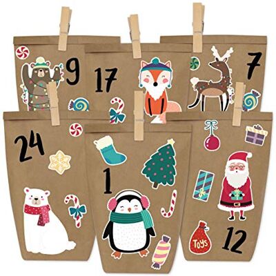 Papierdrachen Calendrier de l'Avent à remplir Animaux de Noël à coller Avec 24 sacs en papier marron et de superbes autocollants pour enfants Noël Papierdrachen Calendrier de l'Avent à remplir Animaux de Noël à coller Avec 24 sacs en papier marron et de superbes autocollants pour enfants Noël