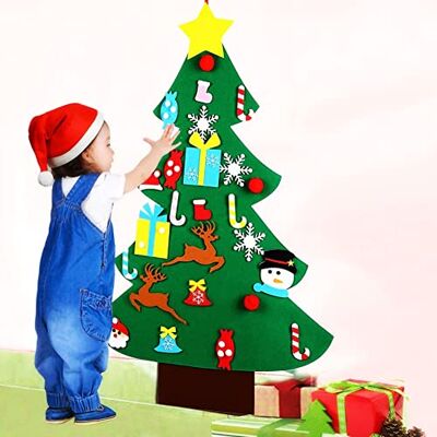 BAKAJI Sapin de Noël pour enfants en feutre mural avec 26 décorations de Noël applicables, hauteur 125 cm, couleur verte BAKAJI Sapin de Noël pour enfants en feutre mural avec 26 décorations de Noël applicables, hauteur 125 cm, couleur verte