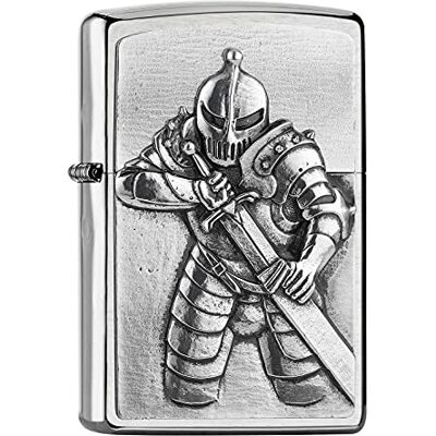 Zippo Briquet tempête, emblème chevalier de fantasy, chrome brossé, rechargeable, réutilisable, à essence, coupe-vent, boîte cadeau, fabriqué aux États-Unis Zippo Briquet tempête, emblème chevalier de fantasy, chrome brossé, rechargeable, réutilisable, à essence, coupe-vent, boîte cadeau, fabriqué aux États-Unis