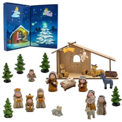 Spetebo Étable de Noël en bois avec figurines en pierre artificielle – 26 x 13 cm – Crèche de Noël avec 24 figurines – Décoration de table pour l'Avent et l'hiver Spetebo Étable de Noël en bois avec figurines en pierre artificielle – 26 x 13 cm – Crèche de Noël avec 24 figurines – Décoration de table pour l'Avent et l'hiver