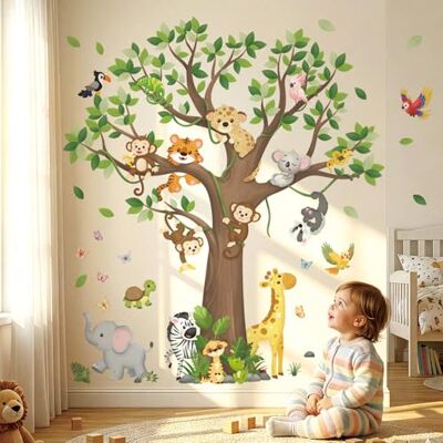 DECOWALL Sticker mural XL animaux de la jungle avec arbre pour chambre d'enfant (SG4-2504) DECOWALL Sticker mural XL animaux de la jungle avec arbre pour chambre d'enfant (SG4-2504)