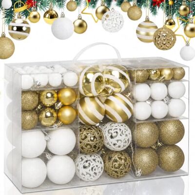 BAKAJI Lot de 100 boules de Noël diamètre 3/4/6 cm décorations pour sapin de Noël (blanc doré) BAKAJI Lot de 100 boules de Noël diamètre 3/4/6 cm décorations pour sapin de Noël (blanc doré)