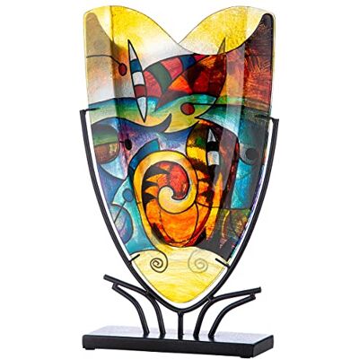 Vase décoratif sur support en métal noir Objet d'art peint à la main Multicolore Hauteur : 48 cm Vase décoratif sur support en métal noir Objet d'art peint à la main Multicolore Hauteur : 48 cm