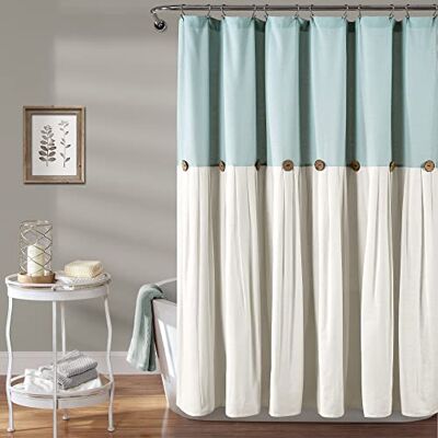Lush Decor Rideau de douche, bouton en lin, décoration de salle de bain chic (bleu/blanc cassé, 182,9 x 213,4 cm) Lush Decor Rideau de douche, bouton en lin, décoration de salle de bain chic (bleu/blanc cassé, 182,9 x 213,4 cm)
