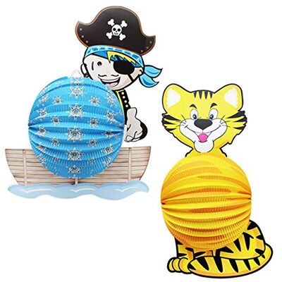 com-four ® 2 lanternes avec motif tigre et pirate, lanternes en papier lampions com-four ® 2 lanternes avec motif tigre et pirate, lanternes en papier lampions