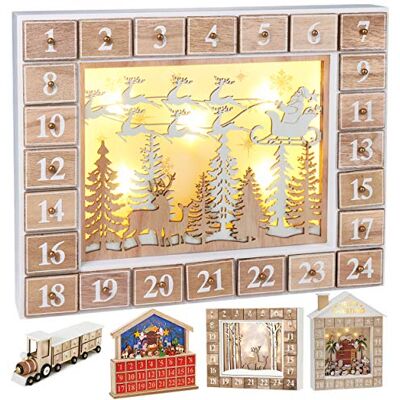 BRUBAKER Calendrier de l'Avent en bois à remplir – Père Noël volant avec éclairage LED – Calendrier de Noël réutilisable DIY 35,5 x 6 x 27 cm BRUBAKER Calendrier de l'Avent en bois à remplir – Père Noël volant avec éclairage LED – Calendrier de Noël réutilisable DIY 35,5 x 6 x 27 cm