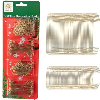 SHATCHI Lot de 300 Crochets Dorés pour Décorations de Noël Tailles Assorties pour Boules Réutilisables et Faciles à Utiliser SHATCHI Lot de 300 Crochets Dorés pour Décorations de Noël Tailles Assorties pour Boules Réutilisables et Faciles à Utiliser