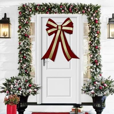 BAKAJI Nœud de Noël Hors-porte 45 x 75 cm, décoration de Noël pour porte, guirlande multifonction couvre-porte de Noël, décoration idéale pour fête, mariage, fête (rouge et or) BAKAJI Nœud de Noël Hors-porte 45 x 75 cm, décoration de Noël pour porte, guirlande multifonction couvre-porte de Noël, décoration idéale pour fête, mariage, fête (rouge et or)