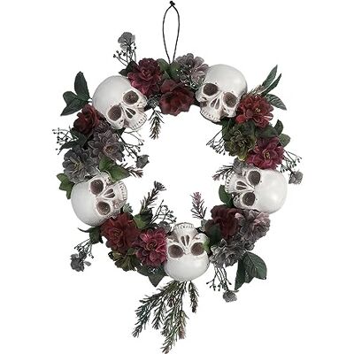 Boland 73071 Couronne de fleurs avec tête de mort décorative, 40,5 x 7 cm, couronne de porte comme décoration d'Halloween, décoration horreur pour carnaval et fête à thème Boland 73071 Couronne de fleurs avec tête de mort décorative, 40,5 x 7 cm, couronne de porte comme décoration d'Halloween, décoration horreur pour carnaval et fête à thème