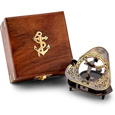 NKlaus Boussole de cadran solaire laiton antique Roger's Rangers Réplique 8x8x6,5cm dans sa boîte en bois 11680 NKlaus Boussole de cadran solaire laiton antique Roger's Rangers Réplique 8x8x6,5cm dans sa boîte en bois 11680