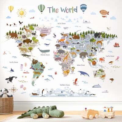 DECOWALL Stickers Muraux Carte du Monde Animaux Illustrée (SG2-2516) Carte du monde illustrée avec animaux, continents et océans; amovible et facile à poser sur surfaces lisses DECOWALL Stickers Muraux Carte du Monde Animaux Illustrée (SG2-2516) Carte du monde illustrée avec animaux, continents et océans; amovible et facile à poser sur surfaces lisses