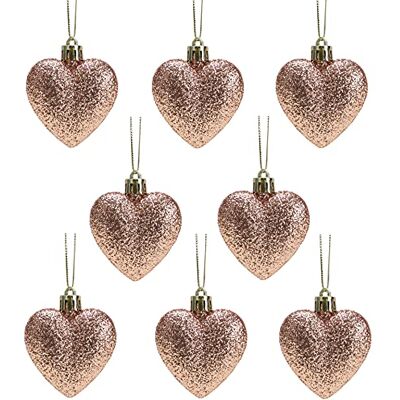 Christmas Concepts ® Paquet de 8-60mm (2.4") Boules de Noël en forme de cœur Boules décorées de paillettes (Or Rose) Christmas Concepts ® Paquet de 8-60mm (2.4") Boules de Noël en forme de cœur Boules décorées de paillettes (Or Rose)