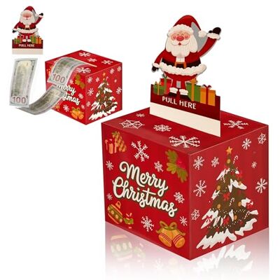 JOYIN Tirelire de Noël pour argent avec 50 sacs transparents, surprise de Noël rouge et vert, tirette de cadeau pour enfants, jouet de fête JOYIN Tirelire de Noël pour argent avec 50 sacs transparents, surprise de Noël rouge et vert, tirette de cadeau pour enfants, jouet de fête