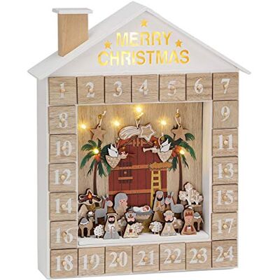 BRUBAKER Calendrier de l'Avent en bois à remplir – Crèche d'histoire biblique avec éclairage LED – Calendrier de Noël réutilisable DIY 31,5 x 38,2 x 6,3 cm BRUBAKER Calendrier de l'Avent en bois à remplir – Crèche d'histoire biblique avec éclairage LED – Calendrier de Noël réutilisable DIY 31,5 x 38,2 x 6,3 cm