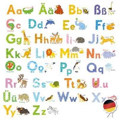 DECOWALL DS-1808DE Sticker mural alphabet allemand pour enfants Motif lettres et sons A-Z convient pour la maternelle et l’école primaire DECOWALL DS-1808DE Sticker mural alphabet allemand pour enfants Motif lettres et sons A-Z convient pour la maternelle et l’école primaire