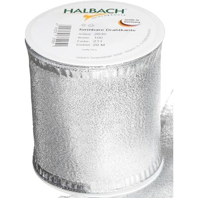 Halbach Seidenbänder Ruban cadeau argenté Fabriqué en Allemagne Avec bords métalliques malléables 100 mm x 20 m Ruban doré élégant pour mariage ou Noël Halbach Seidenbänder Ruban cadeau argenté Fabriqué en Allemagne Avec bords métalliques malléables 100 mm x 20 m Ruban doré élégant pour mariage ou Noël