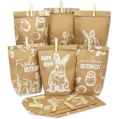 Papierdrachen Lot de 12 Sacs Cadeaux Blancs pour Pâques avec Lièvres et Œufs Décoration de Fête avec Pinces en Bois pour Nid et Artisanat Papierdrachen Lot de 12 Sacs Cadeaux Blancs pour Pâques avec Lièvres et Œufs Décoration de Fête avec Pinces en Bois pour Nid et Artisanat