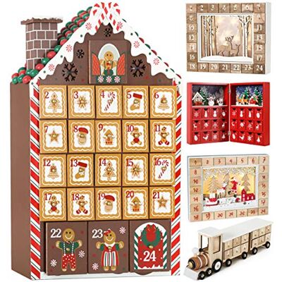 BRUBAKER Calendrier de l'Avent en bois à remplir Maison en pain d'épice avec éclairage LED Calendrier de Noël réutilisable 26,2 x 45 x 5,5 cm BRUBAKER Calendrier de l'Avent en bois à remplir Maison en pain d'épice avec éclairage LED Calendrier de Noël réutilisable 26,2 x 45 x 5,5 cm