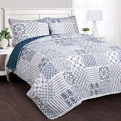 Lush Decor Monique Lot de 3 courtepointe réversible Motif bleu King Lush Decor Monique Lot de 3 courtepointe réversible Motif bleu King